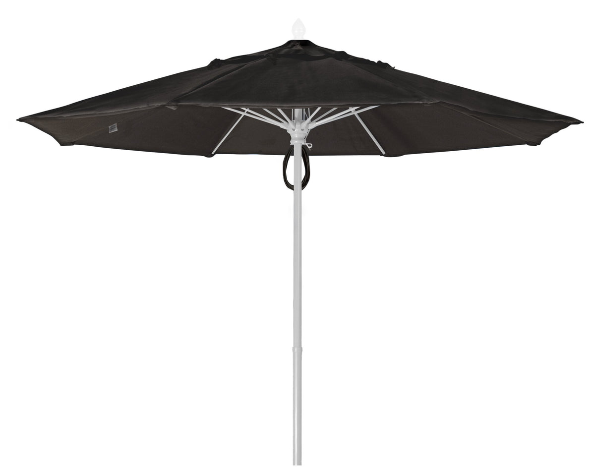 Fiberbuilt Umbrellas 9Mppw-8601 Market Umbrella, 9' Diameter Marine Grade Canopy With White Pole, Black