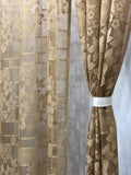 Fabrilia Heavy Polyester Net Semi Transparent Fancy Grommet Semi Sheer Curtains , Floral Design, Brown, Long Door 4 Feet X 9 Fe