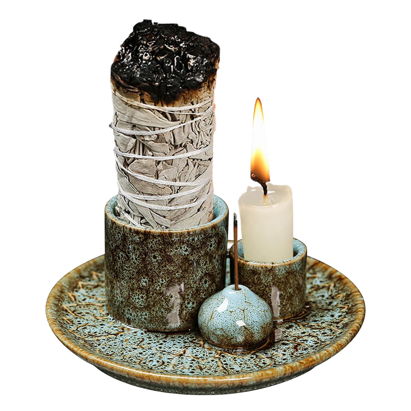 Comeon Ceramic Incense Stick Holder,Home Yoga 3 in 1 Incense Burner Sage Holder for Burning