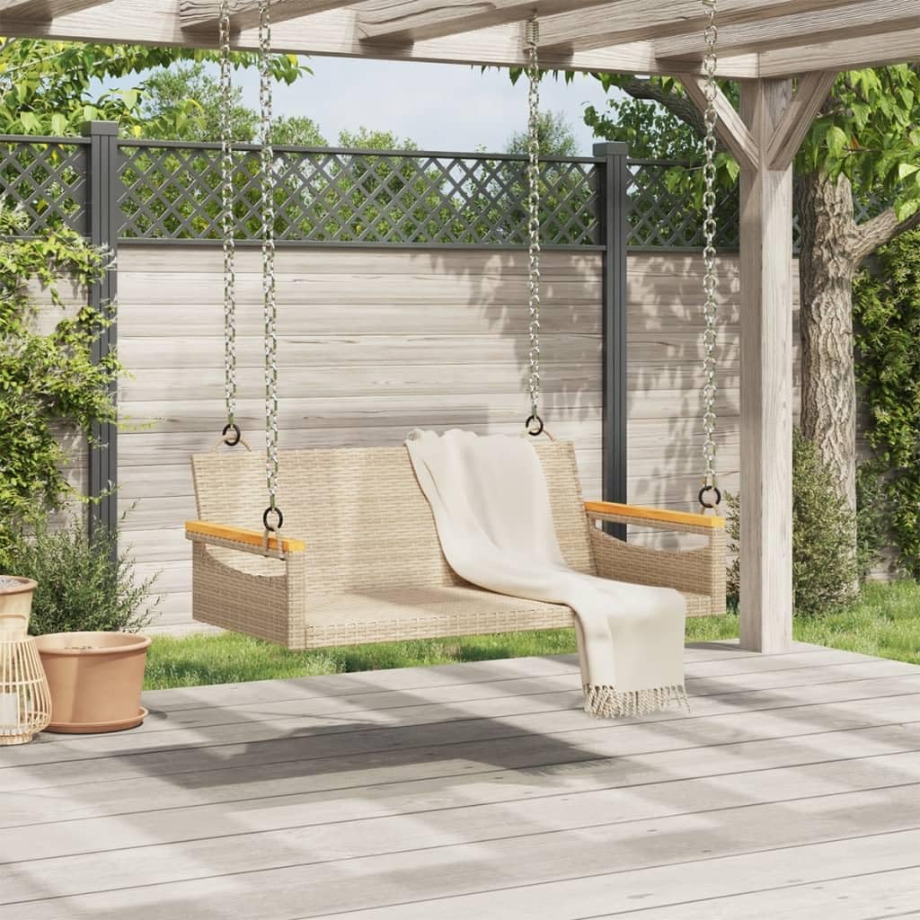 vidaXL Swing Bench Hanging Hammock Chair Outdoor Garden Beige Poly Rattan Steel Frame