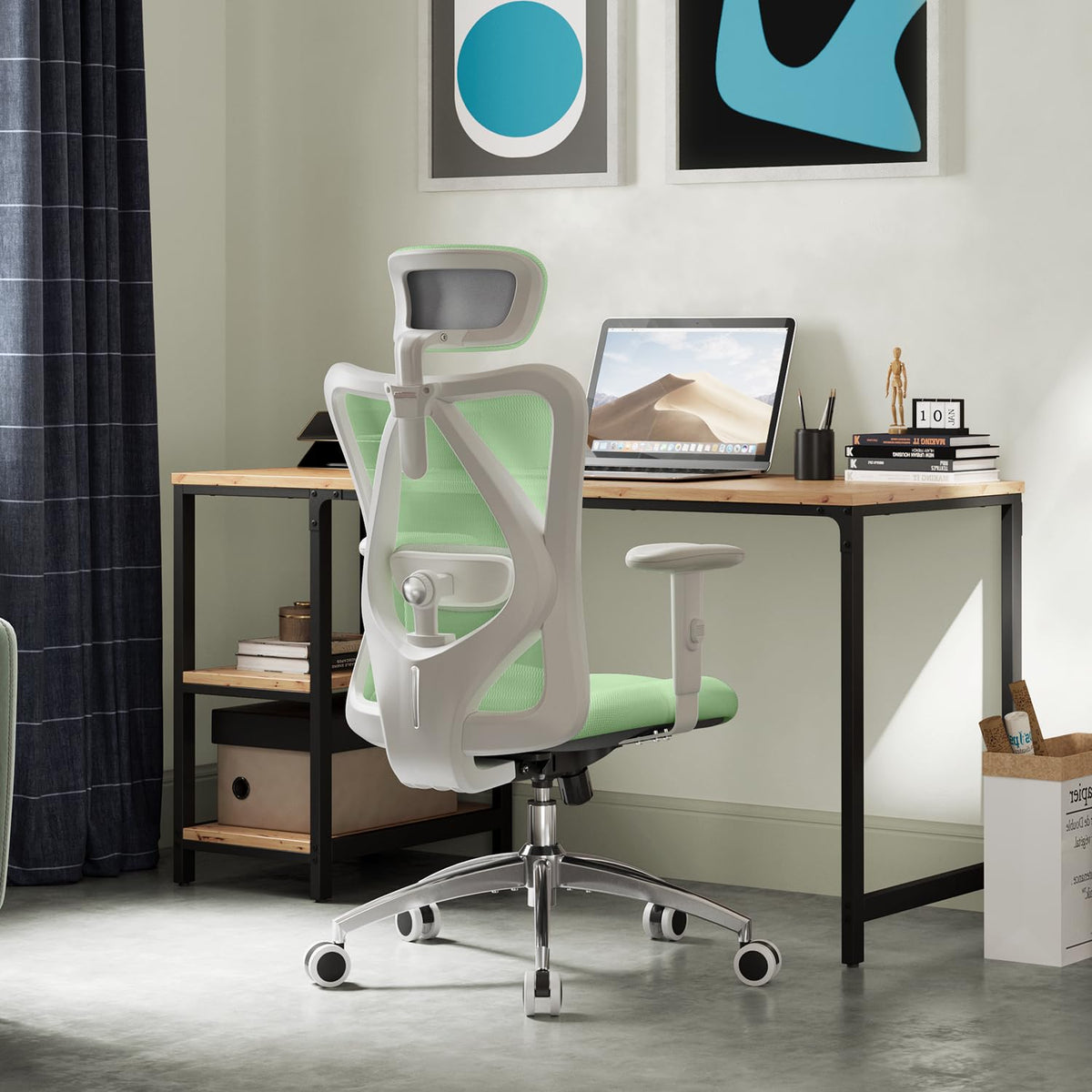 Sihoo M18 Ergonomic Office Chair, Computer Desk Chair With Adjustable Headrest And Lumbar Support, High Back Executive Swivel Chair For Home Office (Light Green)