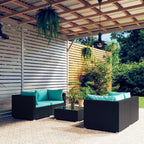 vidaXL 5 Piece Patio Lounge Set - Modular Design, Water-Resistant PE Rattan, Durable Powder-Coated Steel Frame, Comfortable Polyester Cushions, Includes Aqua Cushions and Black Glass Coffee Table