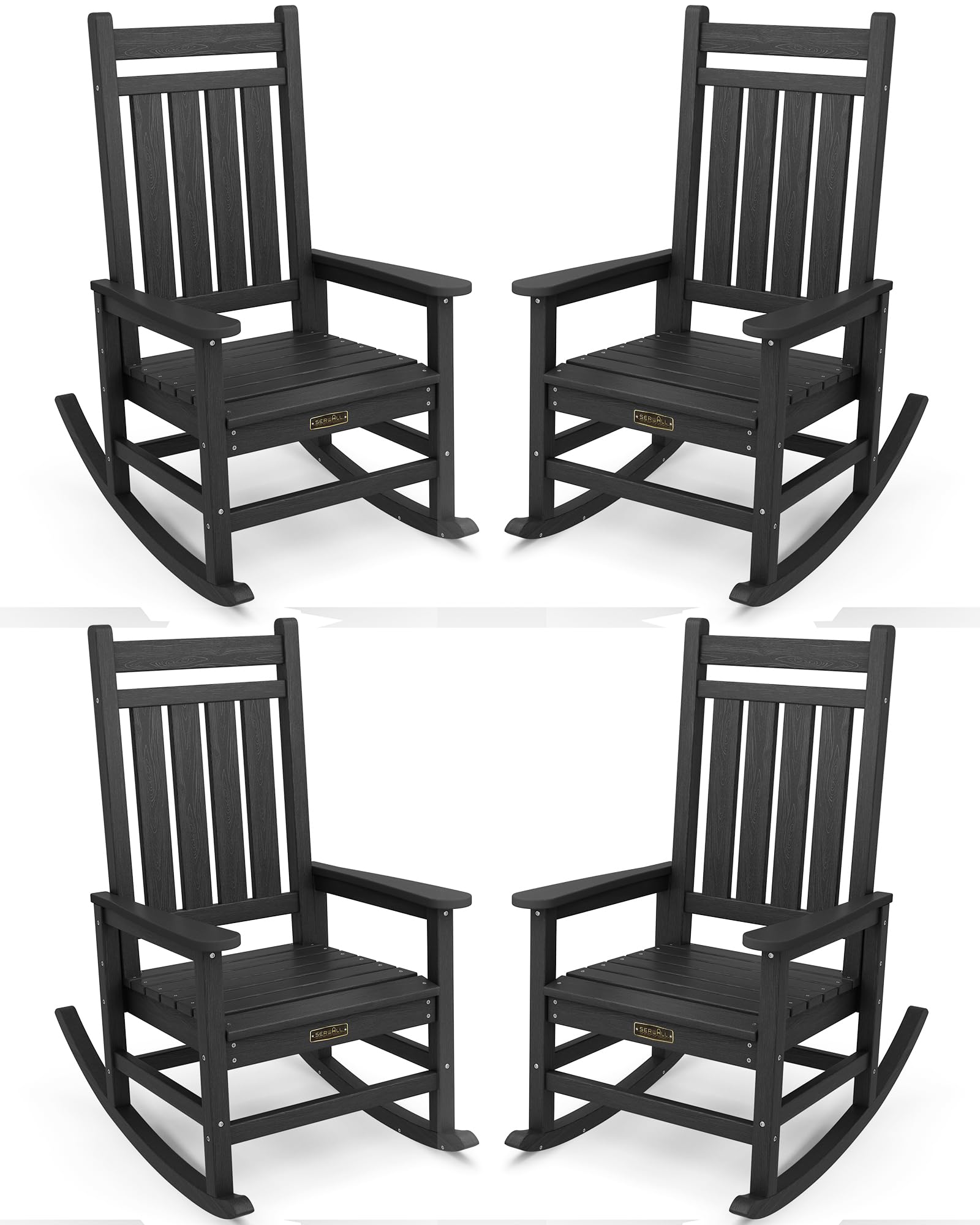 Serwall Outdoor Rocking Chair Set Of 4, Hdpe Rocking Chairs For Adult, All Weather Porch Rockers For Lawn Garden, Orange