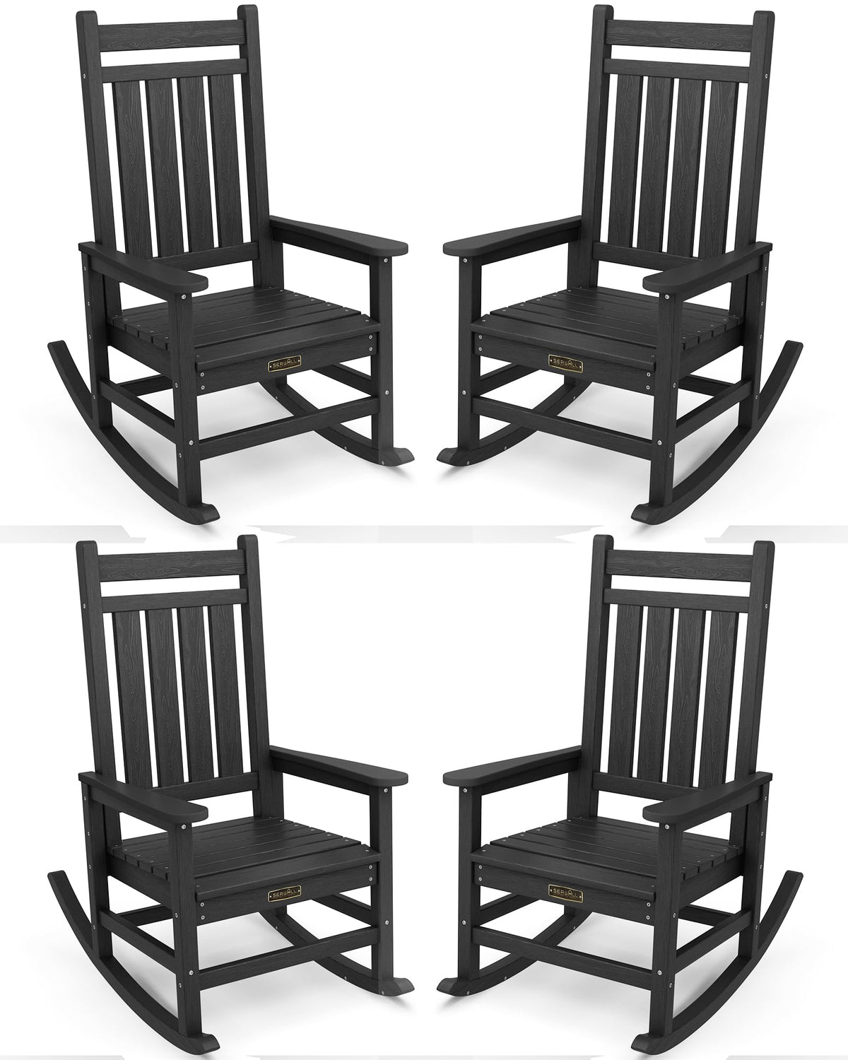Serwall Outdoor Rocking Chair Set Of 4, Hdpe Rocking Chairs For Adult, All Weather Porch Rockers For Lawn Garden, Orange