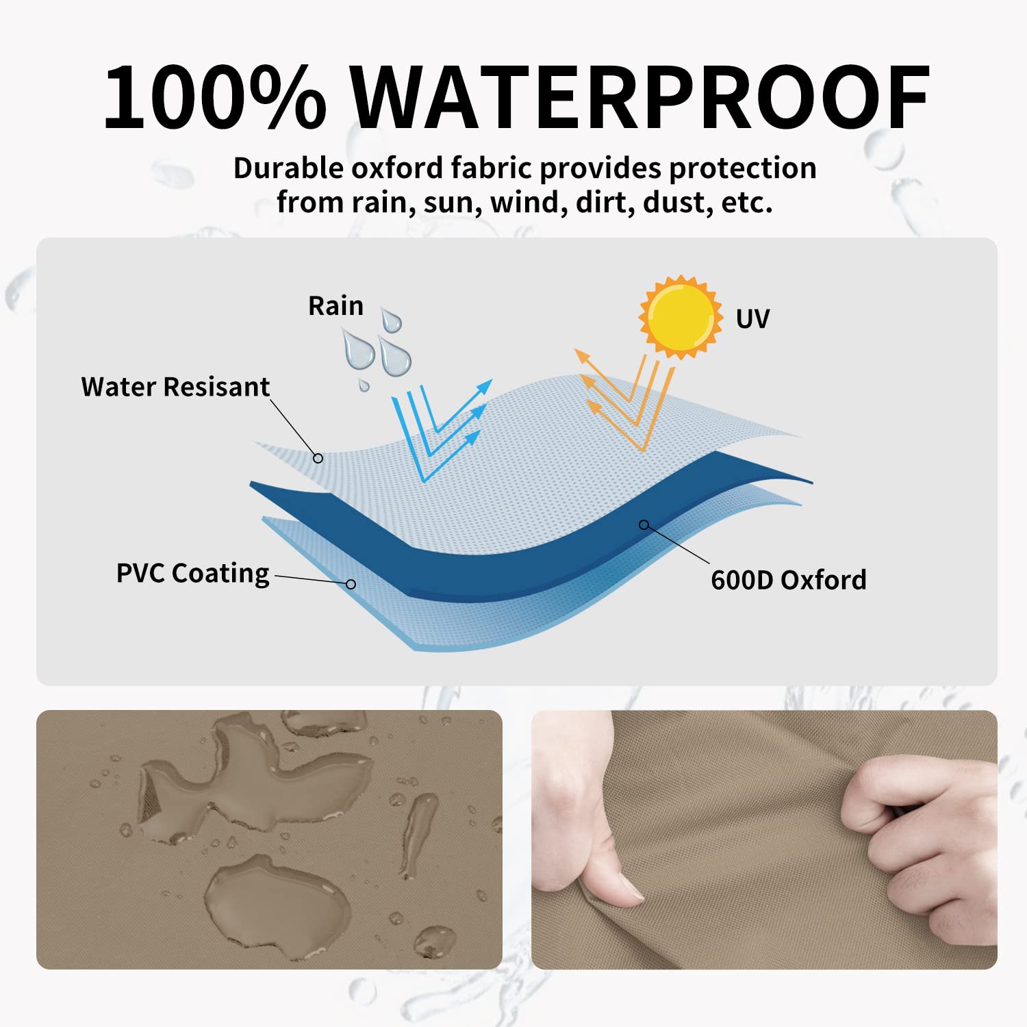 Easy-Going Outdoor Ottoman Cover, Waterproof Patio Ottoman Cover, Heavy Duty Outdoor Furniture Cover With Padded Handles (1 Pack-25'X25'X17', Camel/ Dark Brown)