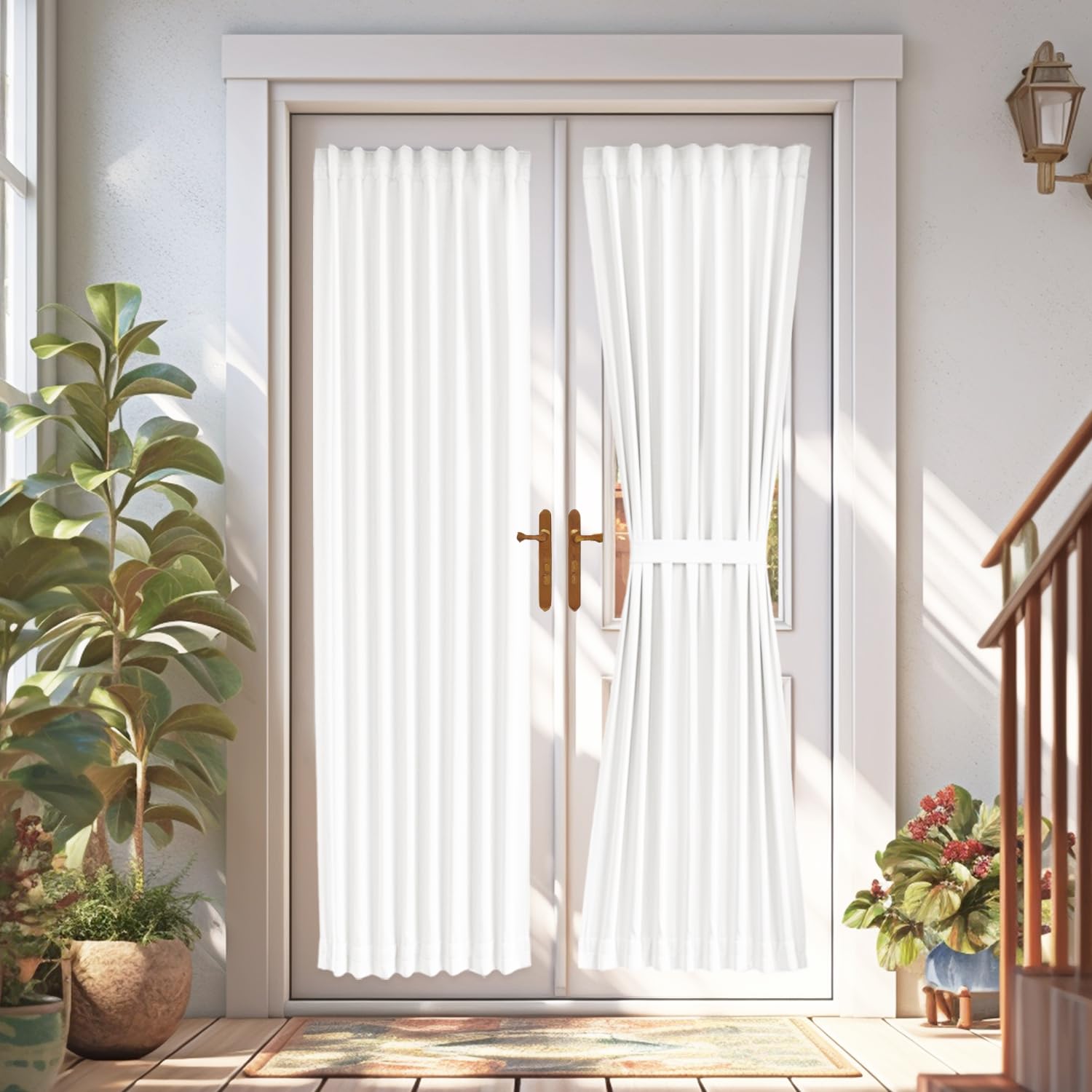 Vatge White French Door Curtains for Sliding Door - 50% Sunlight Reduction Sidelight Curtains and Drapery Set for Kitchen, and F