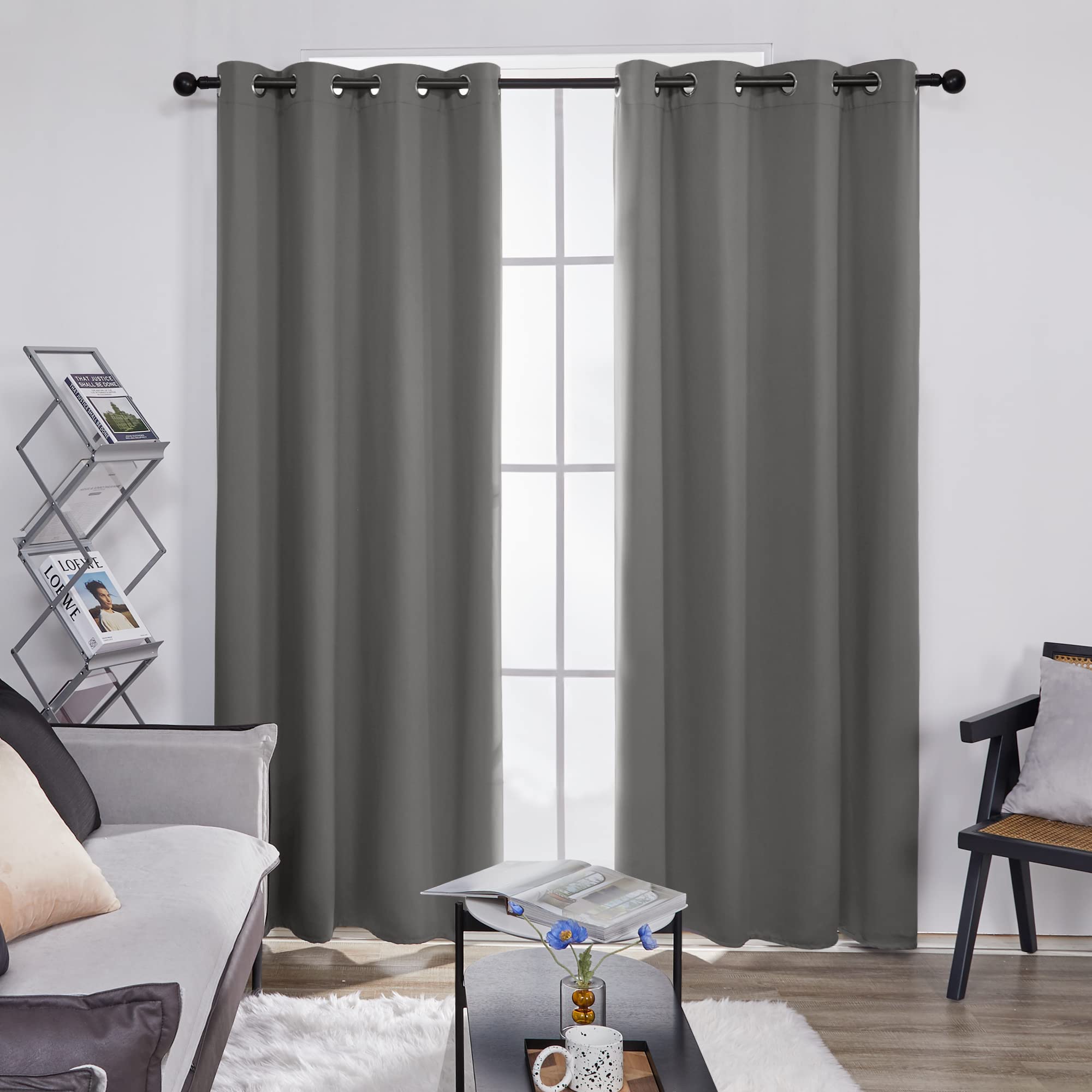 Deconovo Grey Curtains 84 Inch Length, Room Darkening Curtains, Thermal Window Drapes for Bedroom, Living Room (Light Grey, 52x8