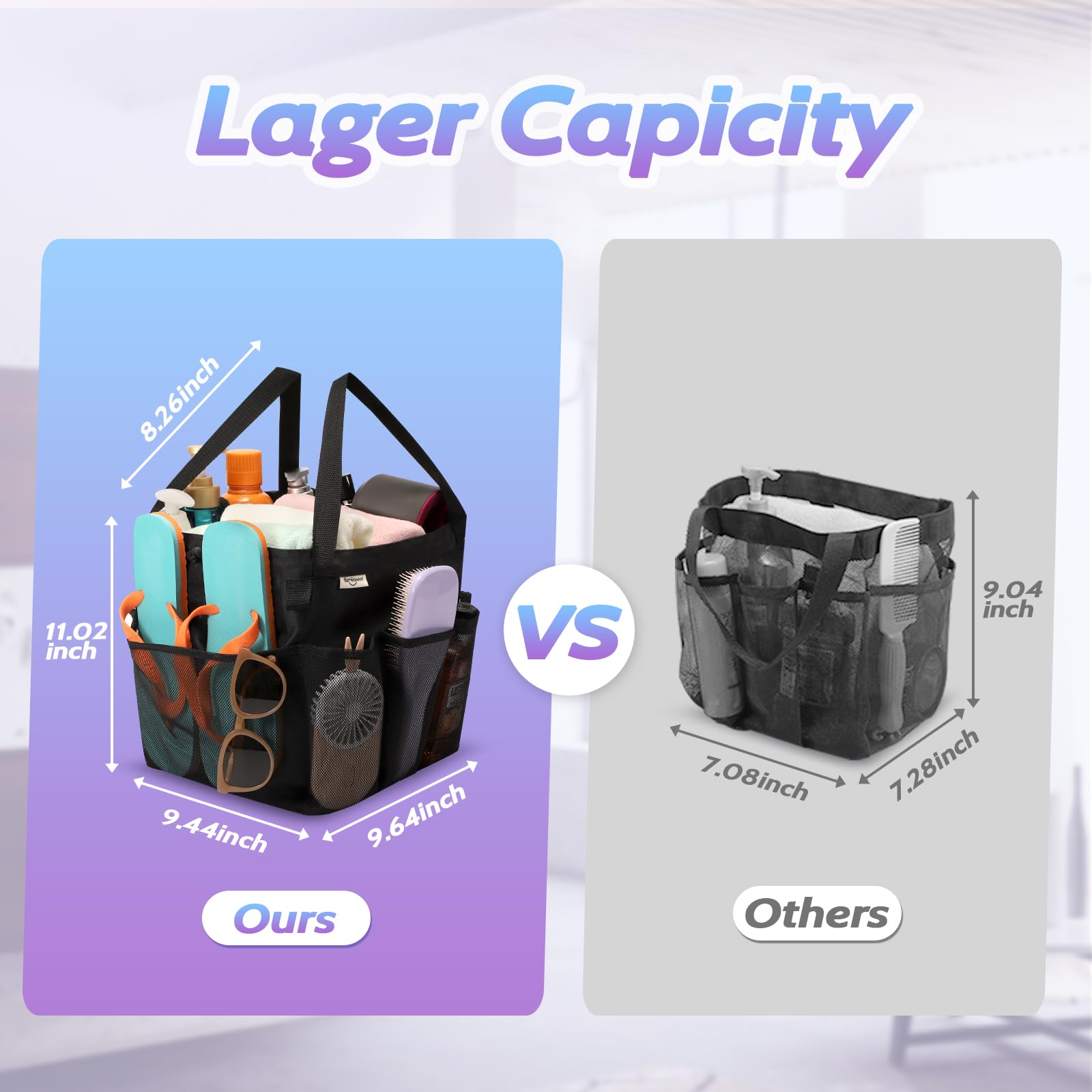 Famichan Mesh Shower Caddy Portable, Dorm Room Essentials For College Students, Large Capacity With 8 Pockets Shower Bag For Cam
