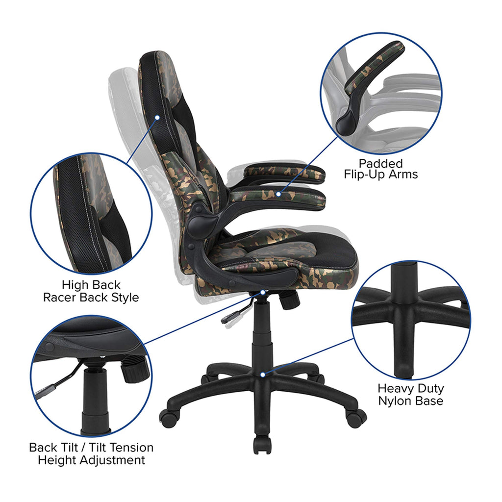 Flash Furniture Red Gaming Desk And Camouflage/Black Racing Chair Set With Cup Holder And Headphone Hook