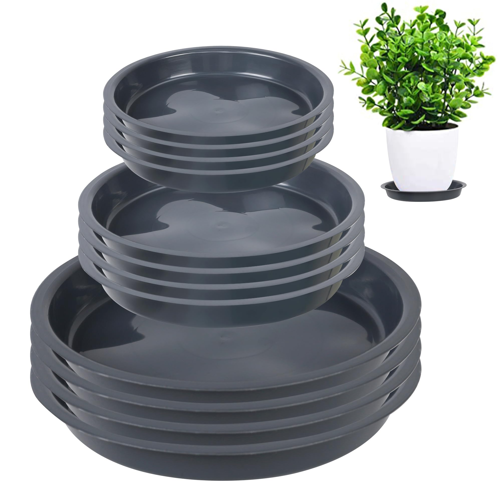 12Pcs Plant Trays For Pots - 6 8 10 Inch Plant Saucer Round Plastic Plant Water Catcher Tray For Indoor Outdoor Garden Plants