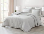 Chezmoi Collection Nora 3-Piece Ruffled Edge Trim Soft Washed Microfiber Comforter Set (King, Light Gray)