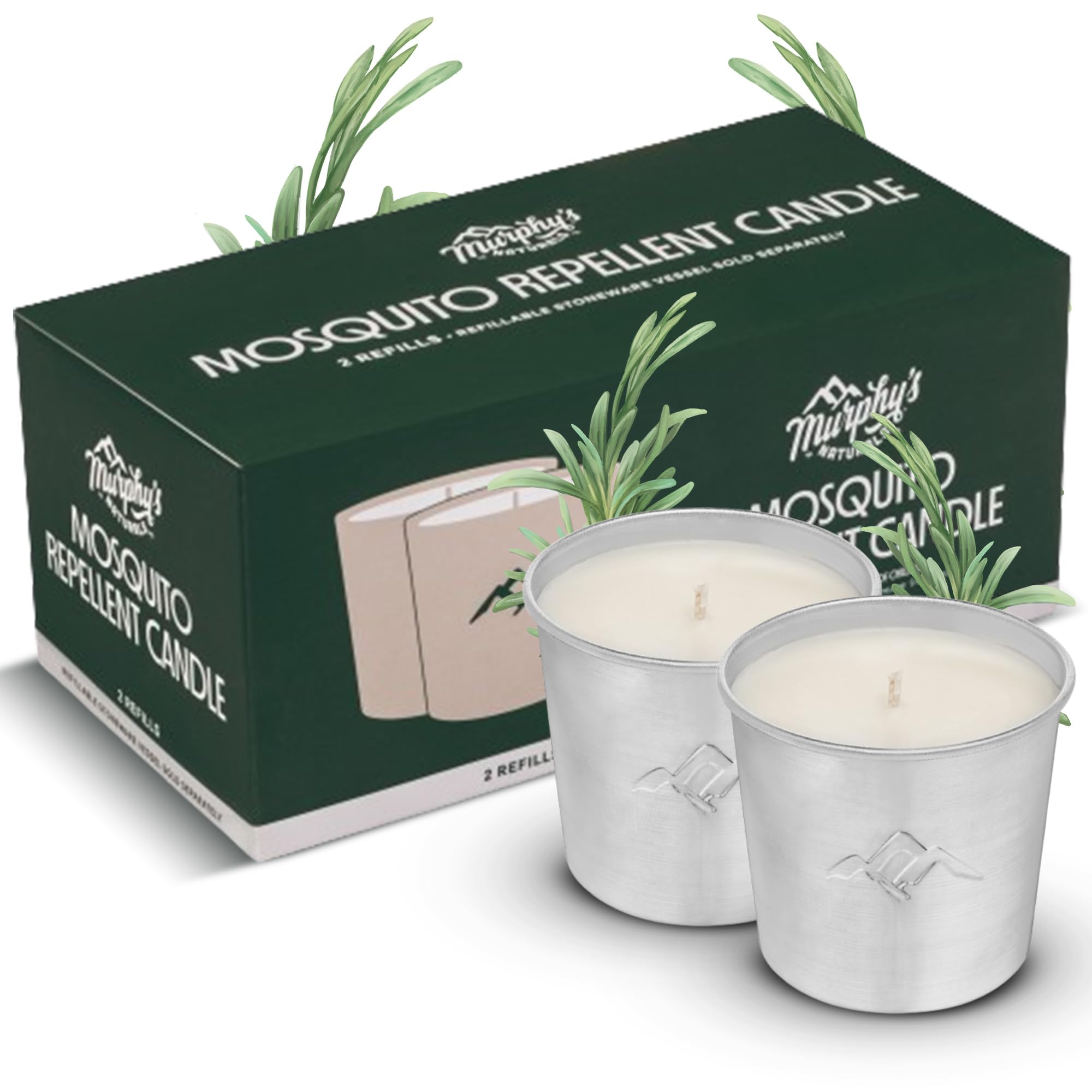 Murphys Naturals Mosquito Repellent Candle Refills for Outdoor Patio, DEET-Free, Plant-Based Essential Oils, Soy & Beeswax Blen