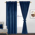 Jiuzhen Navy Velvet Curtains 72 Inches For Living Room - Privacy Protect Room Darkening Rod Pocket Thick Velvet Window Drapes Fo