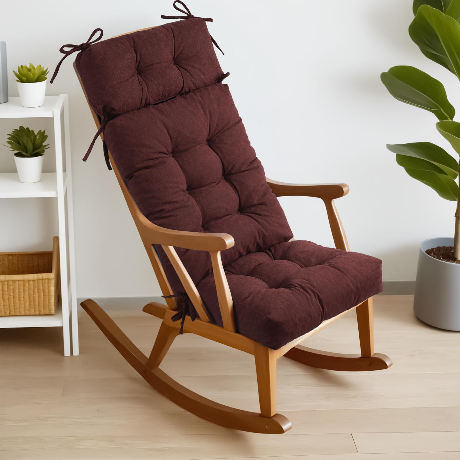 Rocking Chair Cushions For Indoor Rocker, Comfortable Polyester Brushed Tufted Non-Slip Rocking Chair Pads With Ties For Adirond