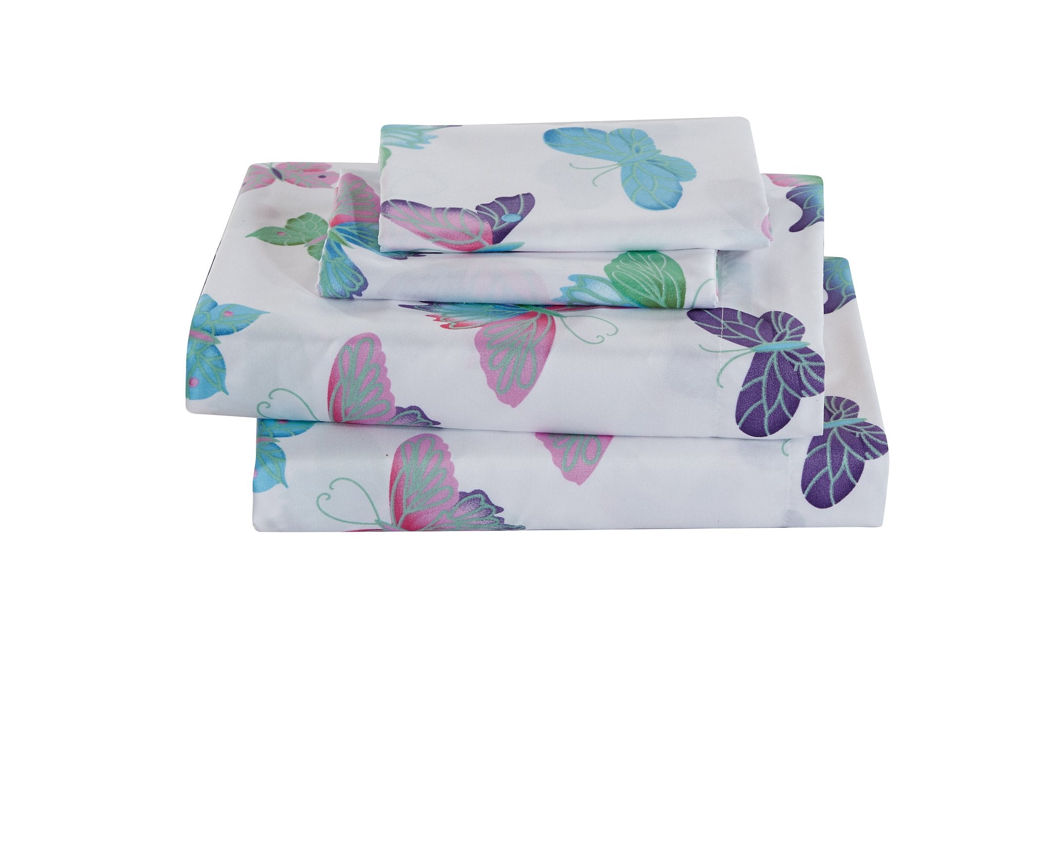 Fancy Linen Sheet Set Flat Fitted And Pillow Case Set For Boys/Girls Multi Color New (Butterfly, Full)