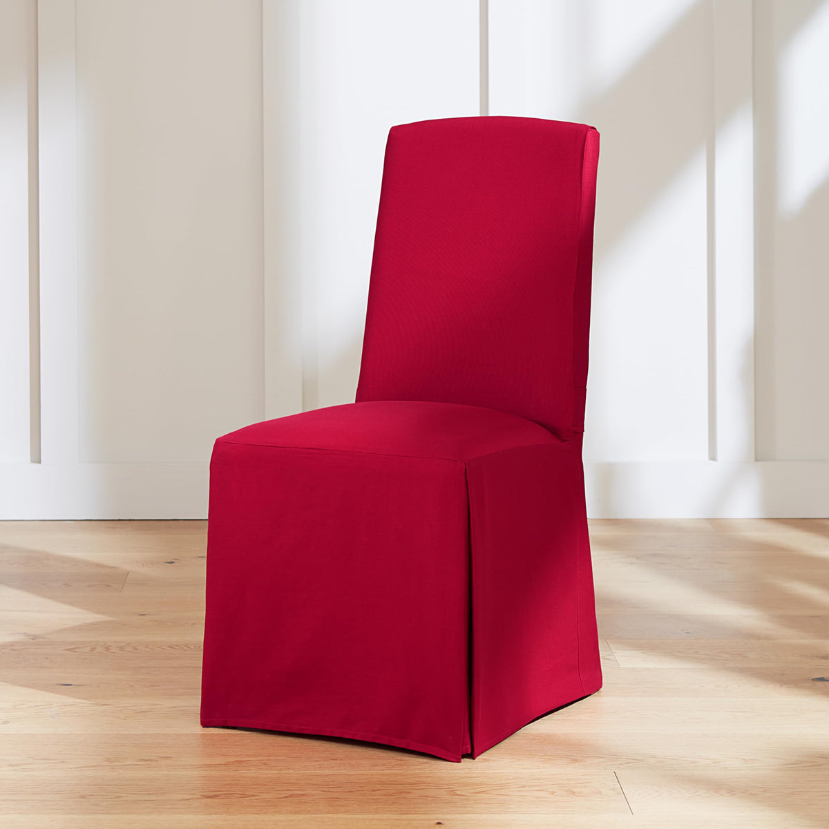 Surefit Cove Cotton Canvas Long Dining Room Chair Covers, Dining Chair Cover With 17 Inch Long Skirt And Corner Pleats, Removable And Machine Washable, Set Of 2 Dining Chair Covers, Claret