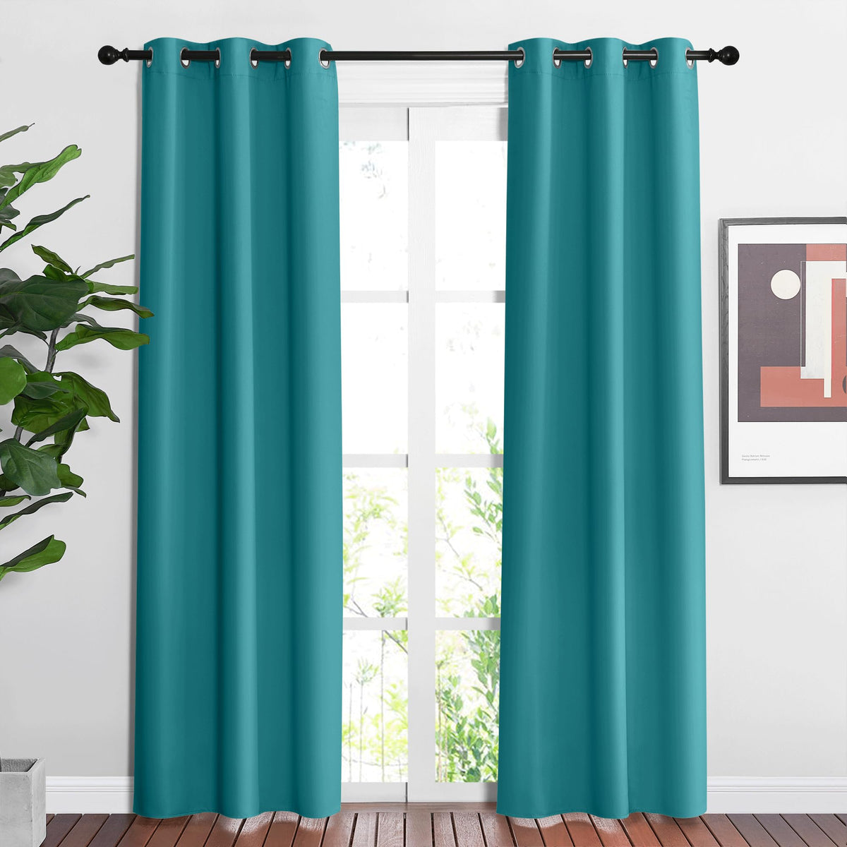 Nicetown Blackout Peacock Teal Curtains For Living Room - Thermal Insulated Room Darkening Window Treatments Sound Reducing Soli