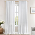 Pure White Curtains Panels 96 Inch Length For Back Tab Semi Sheer, Linen Textured Drapes Rod Pocket 2 Panels Set , 8 Ft Boho Far