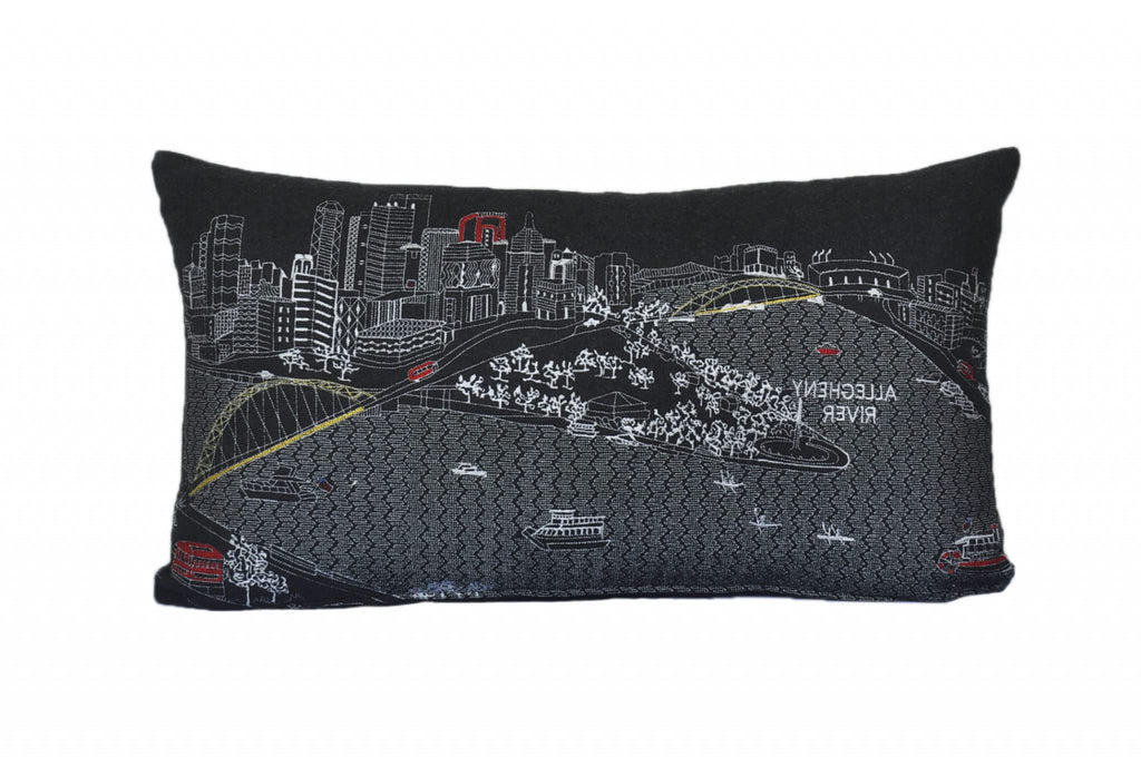 HomeRoots Grey 24' Black Pittsburgh Nighttime Skyline Lumbar Decorative Pillow