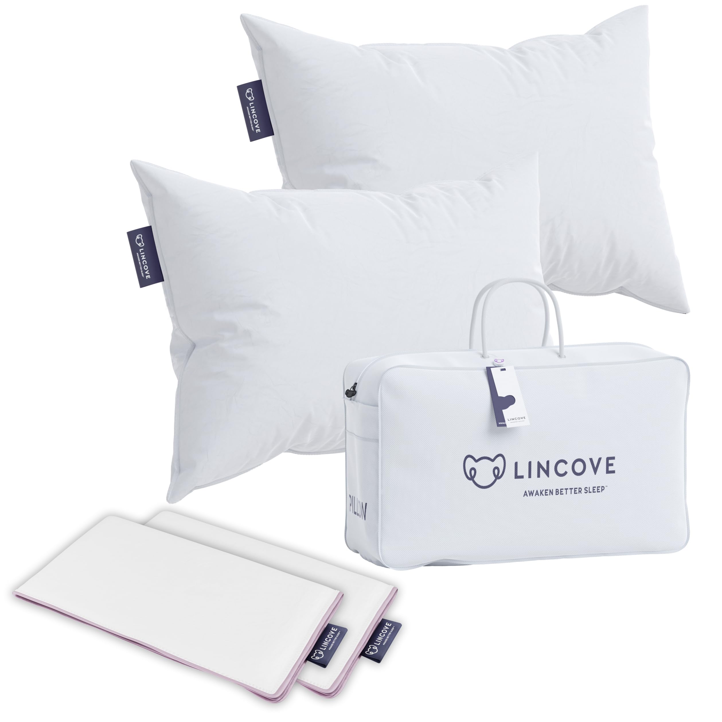 Lincove Recreation Sleeping Pillow, Filled With Premium Down, 600 Fill Power - Includes A Pillow Protector, 400 Thread Count Pil