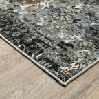 HomeRoots 508908 8 x 11 ft. Ivory Charcoal Gray Blue Rust Gold & Brown Oriental Power Loom Stain Resistant Rectangle Area Rug
