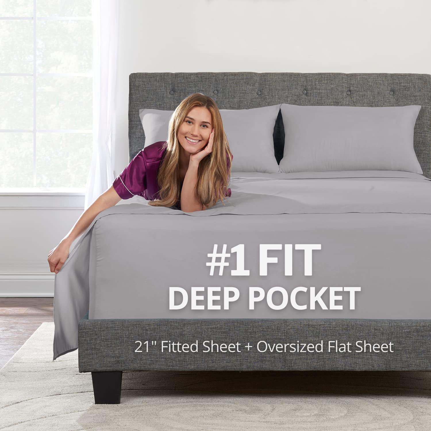 Dealuxe 21' Sheet Set - Twin 3 Piece Set - Calm Grey
