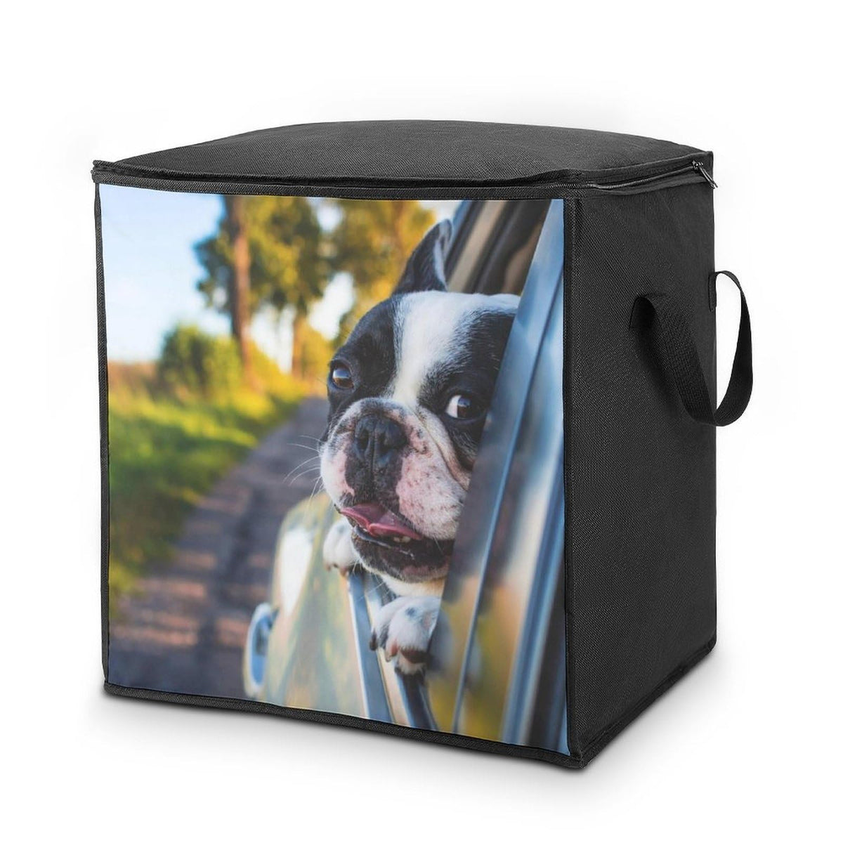 Puppy Dog Boston Terrier Storage Bag,Large With Handle Quilt Organizer Portable Zipper Storage Bags Foldable Storages Containers