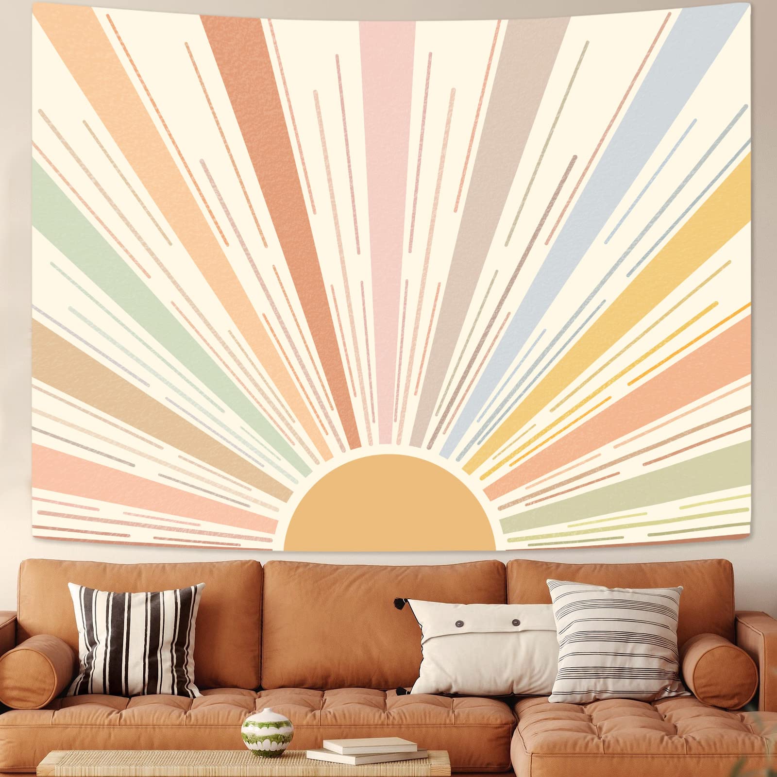 Kanuyee Boho Sun Tapestry Wall Hanging, Retro 70S Abstract Striped Aesthetic Sunrise Vintage Tapestries For Bedroom Living Room