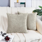 Brawarm Chenille Throw Pillow Covers 16X16 Inches - Taupe Chenille Pillow Covers Pack Of 2, Solid Dyed Soft Chenille Pillow Case