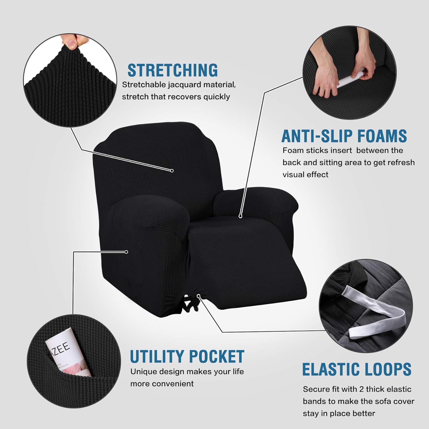 H.Versailtex Super Stretch Recliner Cover Recliner Couch Covers Recliner Chair Cover Form Fitted Non Slip Reclining Slipcovers F