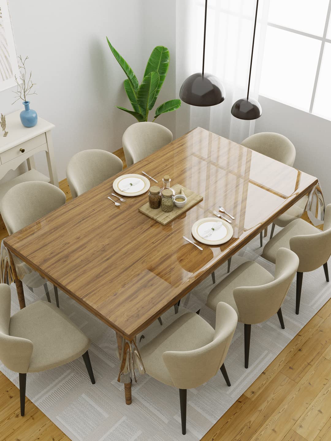 Clasiko 8 Seater Dining Table Cover; 60x108 Inches; Material  PVC; Shape  Rectangle; Pack of 1; Anti Slip; Transparent Without