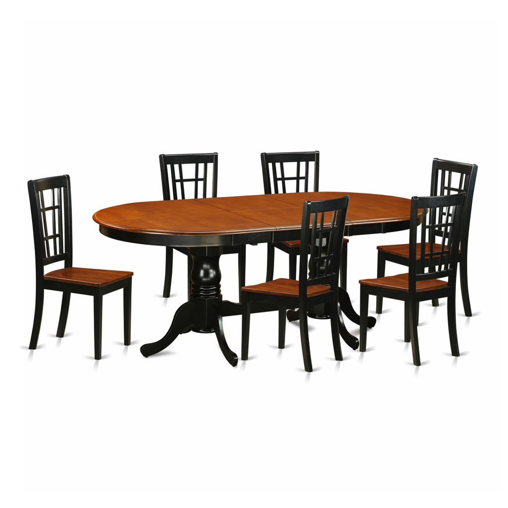 East West Furniture PLNI7-BCH-W 7 Piece Dining Set Consist of an Oval Dining Room Table with Butterfly Leaf and 6 Wood Seat Chairs, 42x78 Inch, Black & Cherry