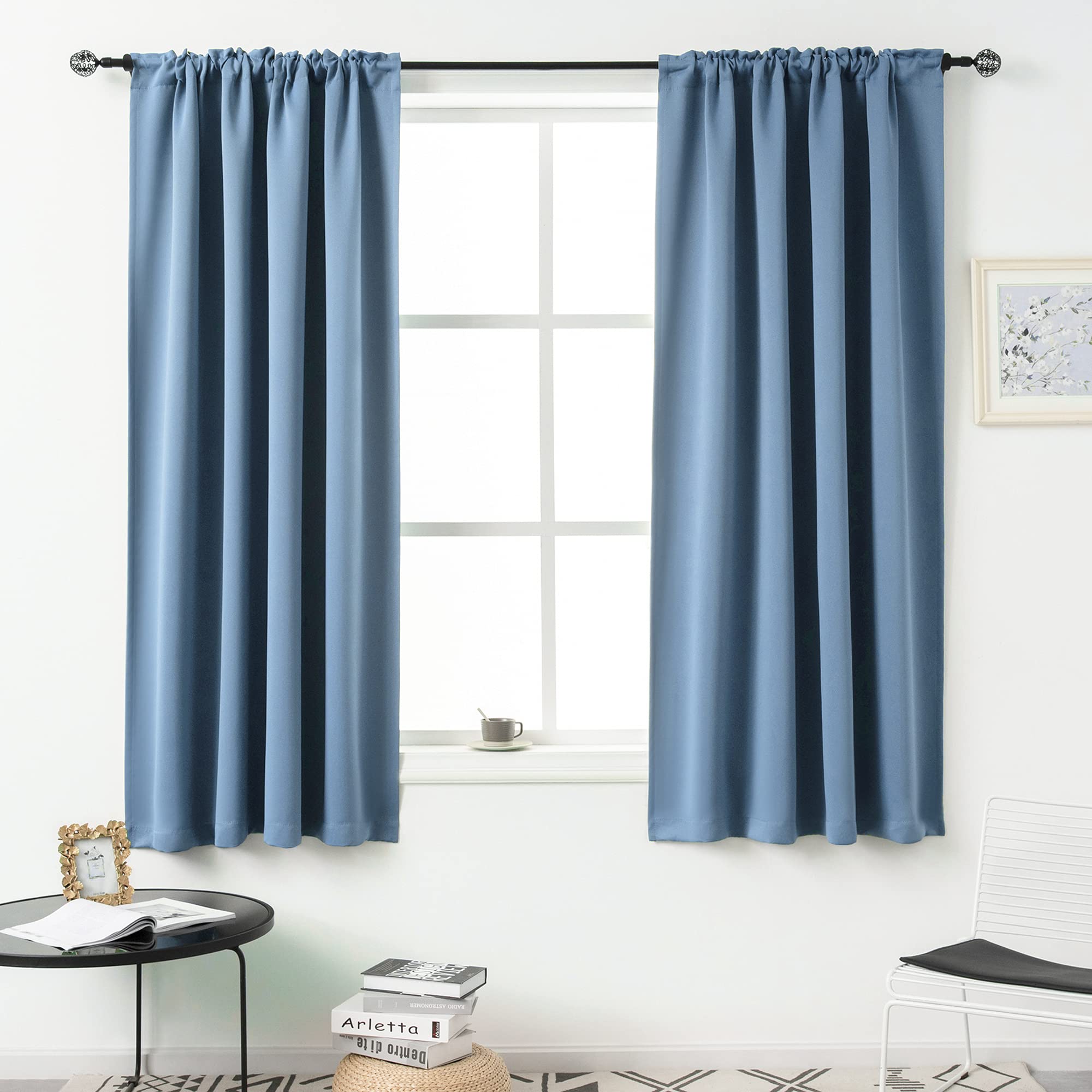 Dusty Blue Blackout Curtains for Living Room - 63 Inch Length Rod Pocket Thermal Insulated Energy Saving Room Darkening Noise Re