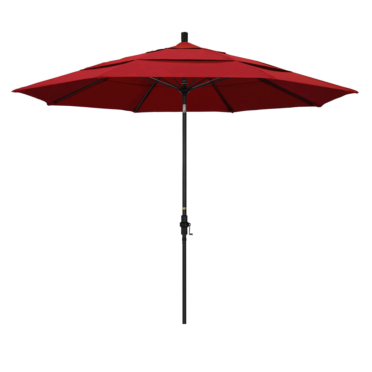 California Umbrella 11' Round Aluminum Pole Fiberglass Rib Market Umbrella, Crank Lift, Collar Tilt, Black Pole, Sunbrella Jocke