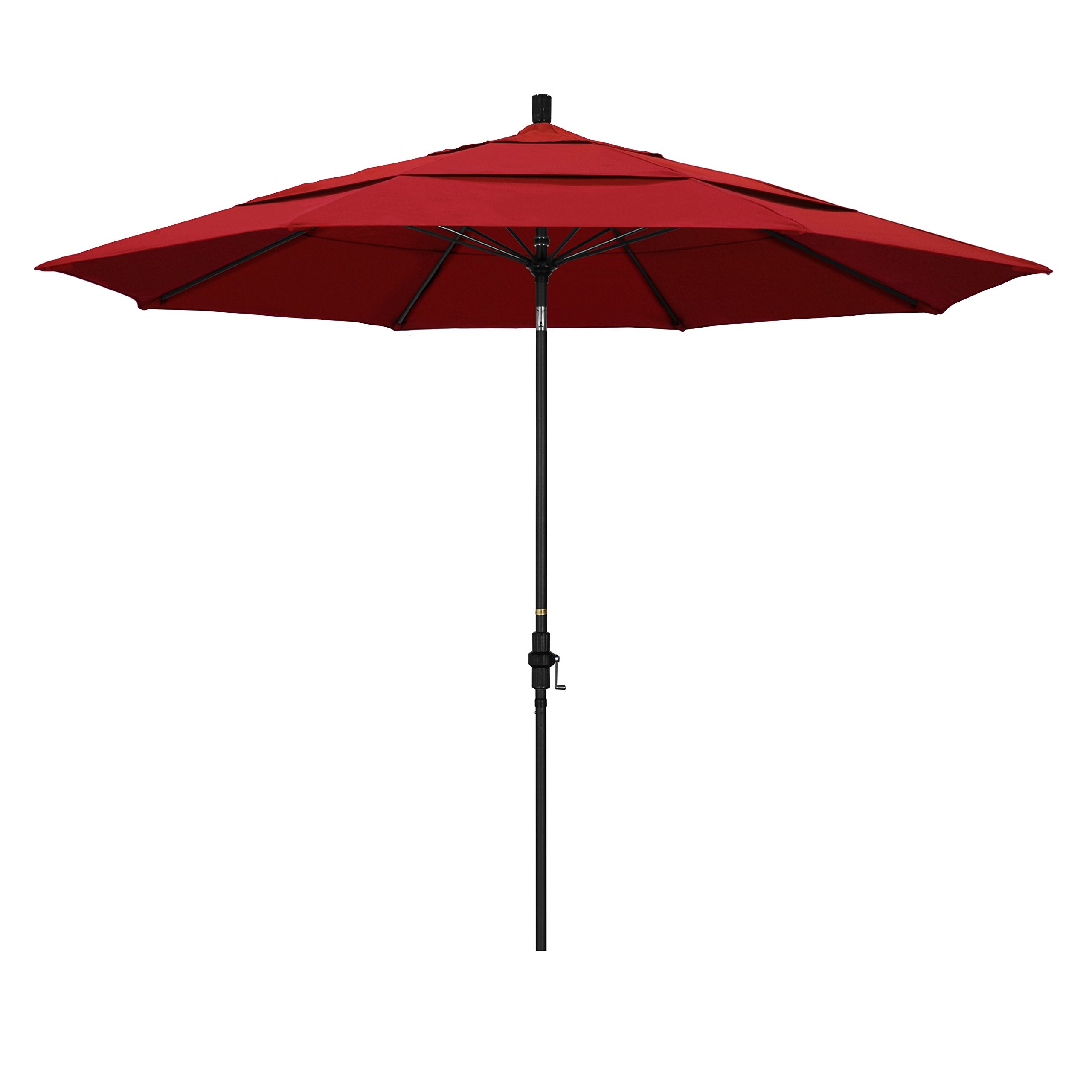California Umbrella 11 Round Aluminum Pole Fiberglass Rib Market Umbrella, Crank Lift, Collar Tilt, Black Pole, Sunbrella Jocke