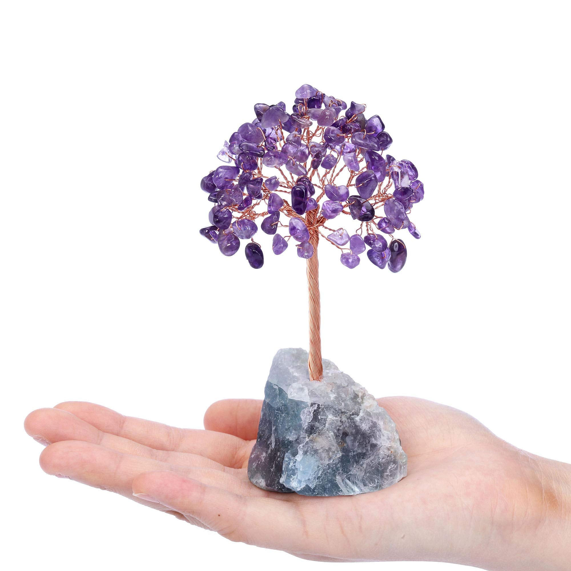 Jovivi Natural Amethyst Crystal Tree, Raw Healing Crystals Fluorite Base Bonsai Money Tree For Home Office Table Decor Wealth An
