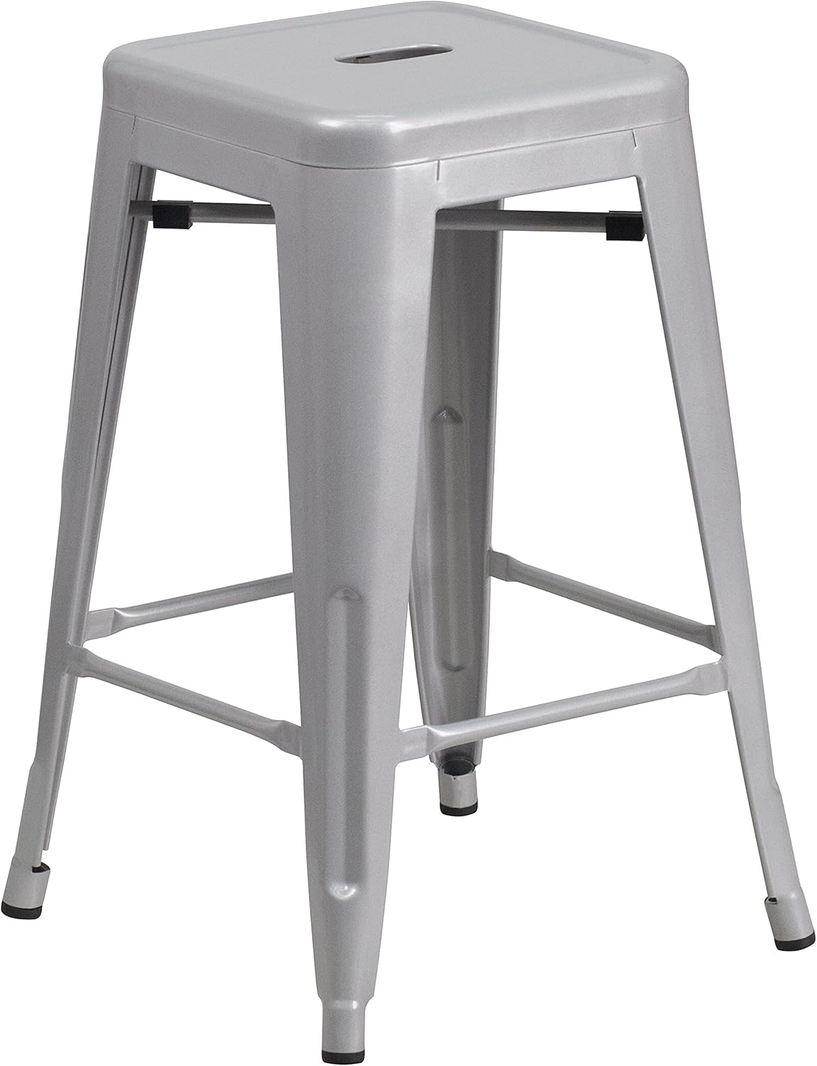 Commercial Grade 24 High Backless Silver Metal Indoor-Outdoor Counter Height Stool with Square Seat
