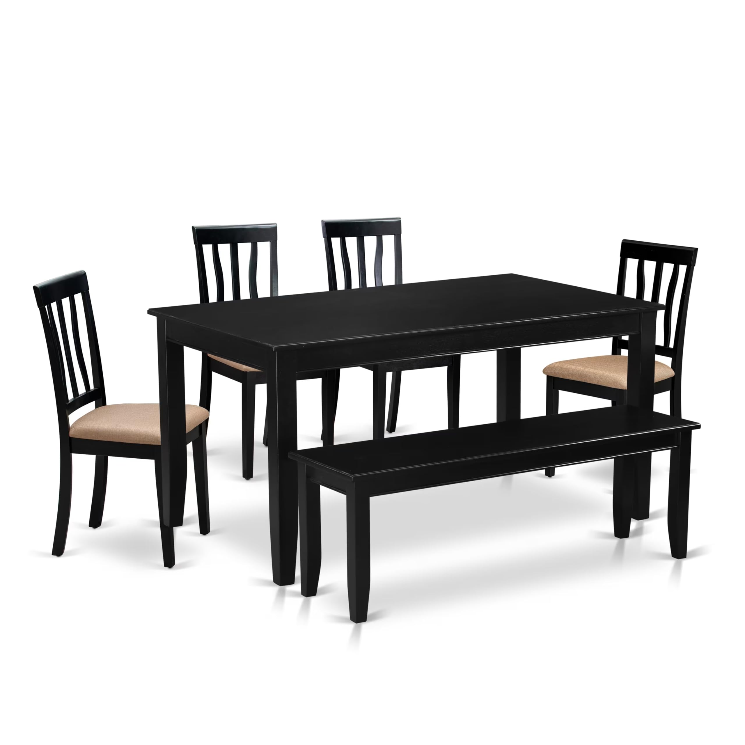 East West Furniture DUAN6-BLK-C 6 Piece Dining Room Table Set Contains a Rectangle Kitchen Table and 4 Linen Fabric Dining Chairs with a Bench, 36x60 Inch, Black