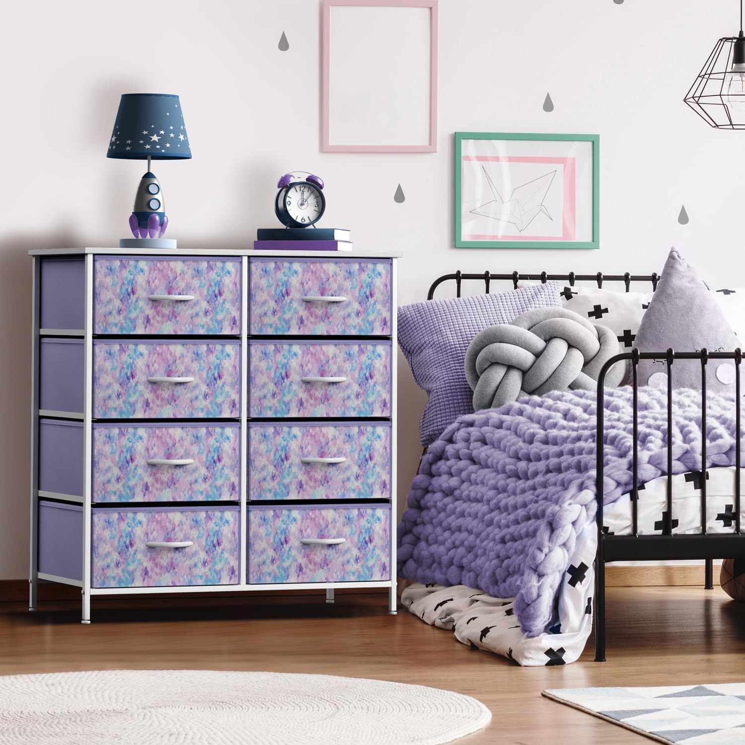 Sorbus Dresser With 8 Drawers - Furniture Storage Chest Tower Unit For Bedroom, Hallway, Closet, Office Organization Steel Frame, Wood Top, Easy Pull Fabric Bins (8-Drawer, Tie-Dye Blue/Pink/Purple)