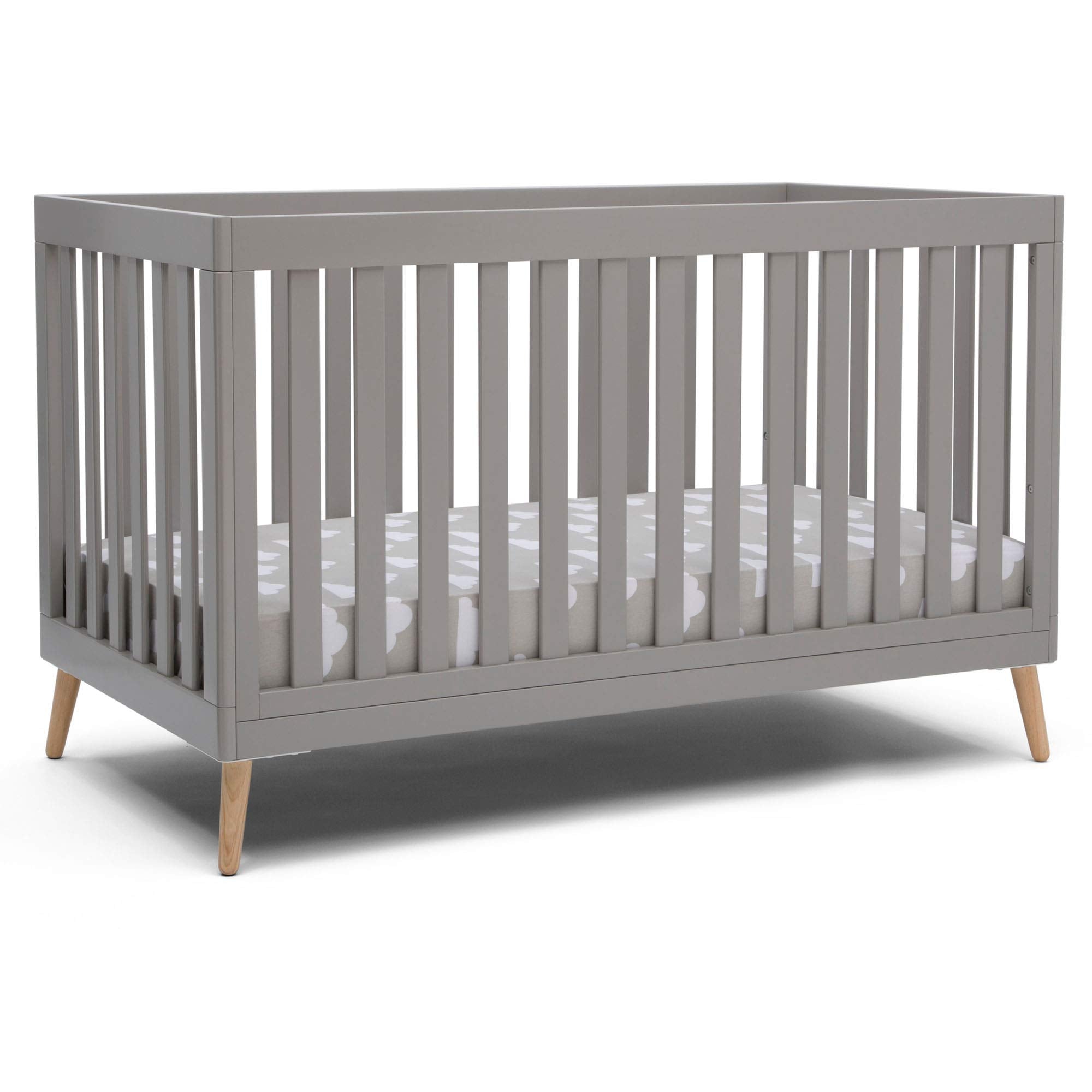Delta Children Essex 4-In-1 Convertible Baby Crib, Grey With Natural Legs