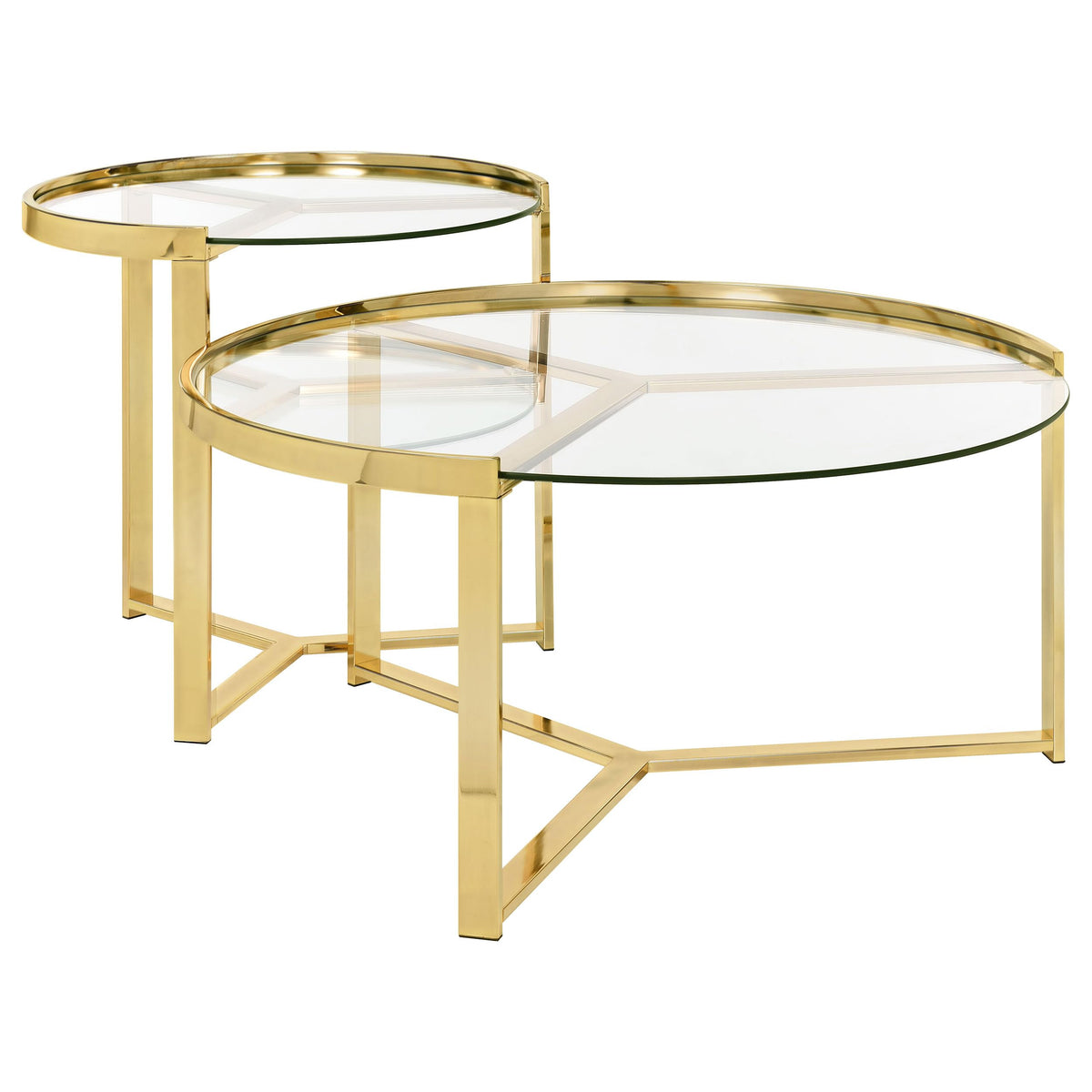 Coaster Home Furnishings Delia 2-Piece Round Glass Top Nesting Coffee Table Gold