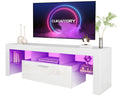 Clikuutory White LED TV Stand with Large Storage Drawer for 32 40 50 55 Inch TVs, Modern High Gloss TV Console Table with Entert