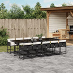 vidaXL 11 Piece Patio Dining Set - Black Poly Rattan w/Cushions & Glass Tabletop - Outdoor/Garden/Patio Furniture