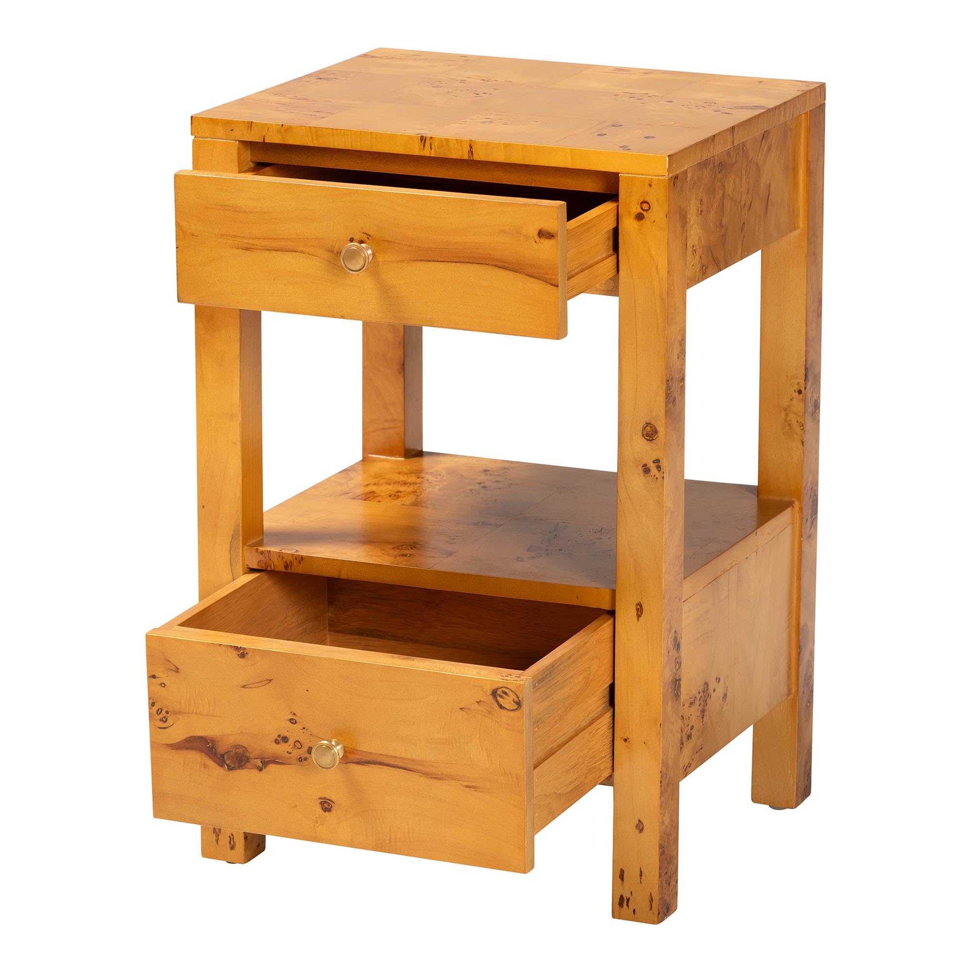 bali & pari Azmi Natural Light Mappa Burl Wood 2-Drawer Nightstand