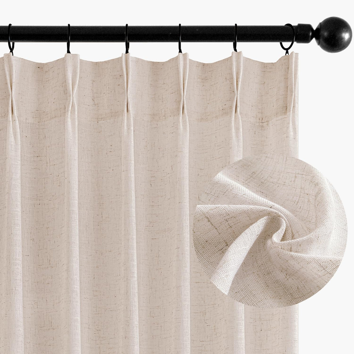 Miulee Pinch Pleated Natural Linen Curtains 84 Inches Long 2 Panels For Bedroom Living Room, Soft Thick Linen Textured Window Dr