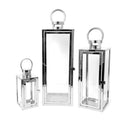 Allgala 3-PC Lantern Set 23 Inch Jumbo Deluxe Modern Indoor/Outdoor Candle Lantern Set Stainless Steel Frame Tempered Glass Rect