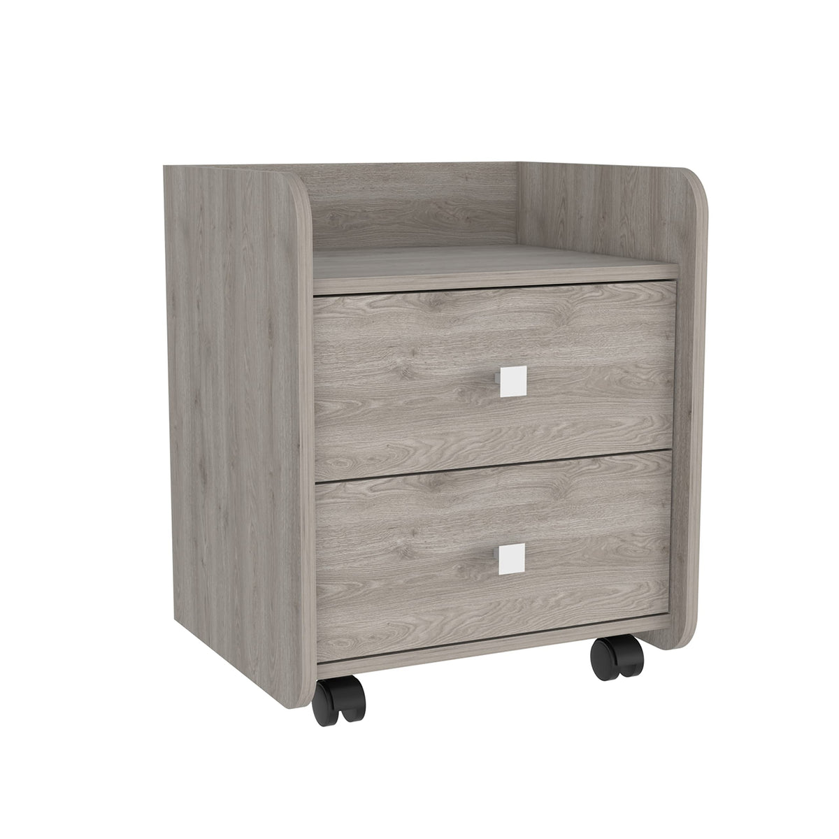 Nightstand 22&quot; H, 2 Drawers, Superior Top, Metal Handle, 4 Wheels, Light Gray