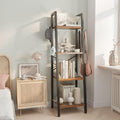 YMYNY 4 Tiers Ladder Bookcase, Industrial Narrow Bookshelf, Open Display Rack with 4 S Hooks, Metal Storage Shelves for Bedroom,