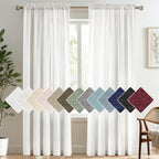 Melodieux Ivory Semi Sheer Curtains 84 Inches Long for Living Room, Bedroom Linen Look Rod Pocket Window Privacy Sheer Drapes, 5