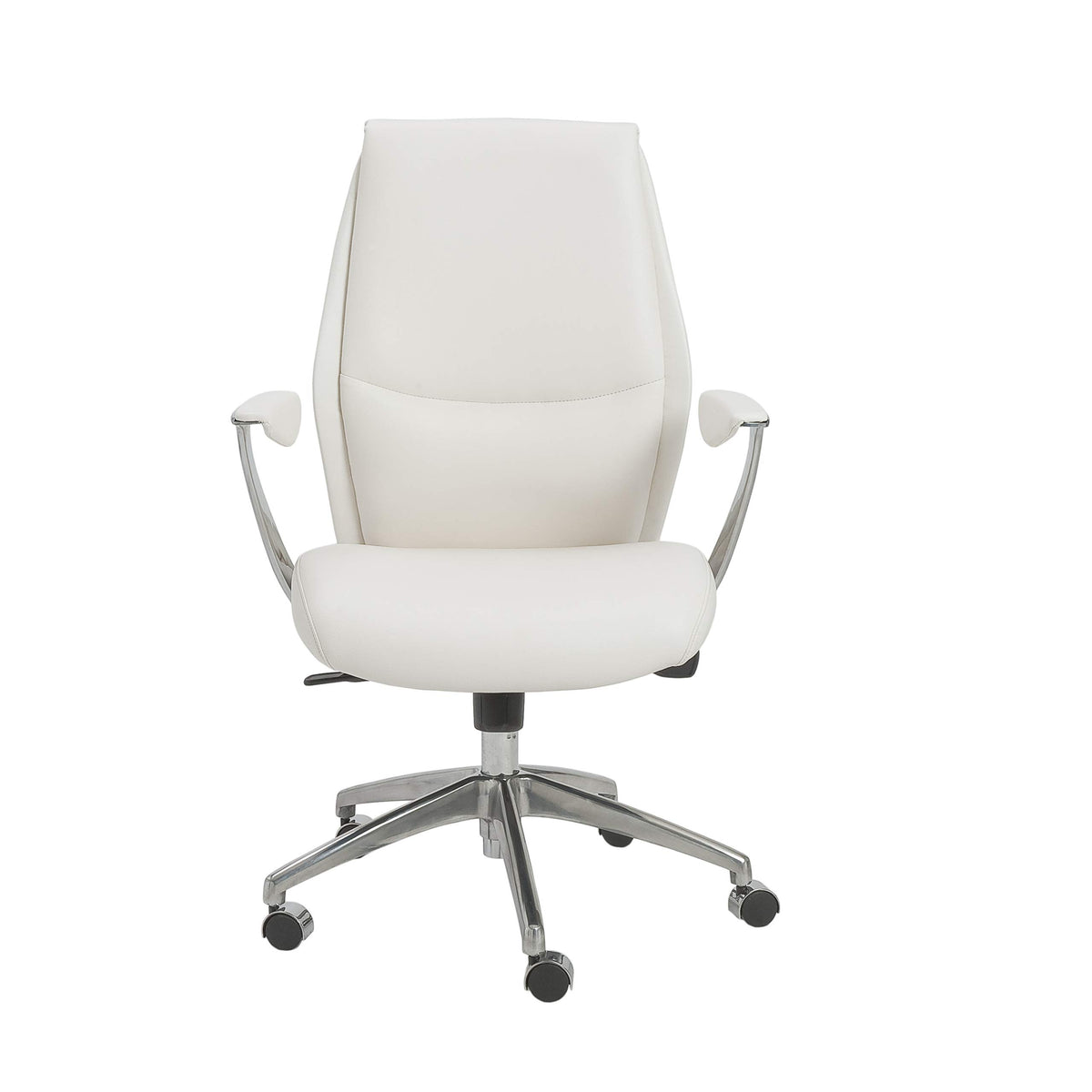 HomeRoots White Faux Leather Seat Swivel Adjustable Task Chair Leather Back Steel Frame